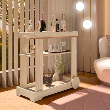 Imagem de Bar Carrinho com rodízios e fita de borda metalizada ROSÉ cor Naturale - Artely