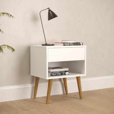 Imagem de Mesa de Cabeceira Quarto Villare 01 Gaveta Pés de Madeira Branco