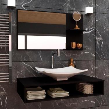 Imagem de Gabinete Para Banheiro C/Cuba + Espelho Ful 80 Preto S/C Preto - GABIN