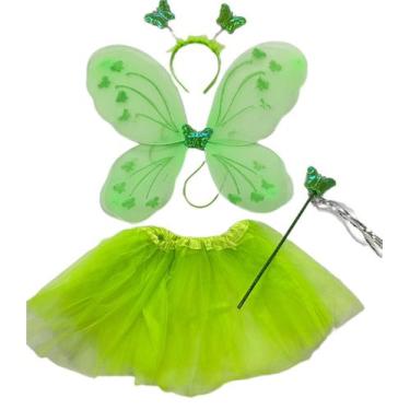 Imagem de Kit Fantasia Sininho Tinkerbell Fada Fadinha Borboleta Infantil Saia T