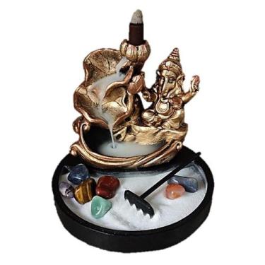 Imagem de Jardim Zen Redondo Incensario Ganesha Cascata Flor Kit Pedra 7 Chakras