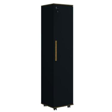 Imagem de Armário Multiuso Para Quarto Com Chave e Rodízios 1 Porta Lune Preto J