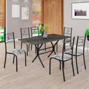 Imagem de Conjunto Sala de Jantar Mesa Retangular 140x75cm Tampo Pedra Ardósia I