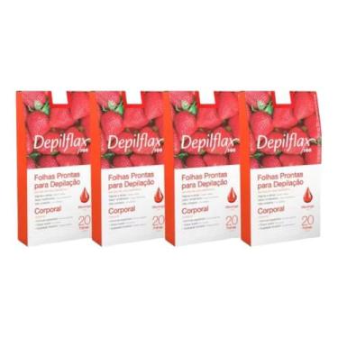 Imagem de Kit 4 Folhas Prontas Corporais Depilação Cera Depilflax Morango 80 Uni