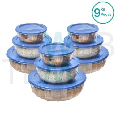 Imagem de Kit 9 Potes Tigela Saladeira de Vidro com Tampa Plástica Oceani 600ml,
