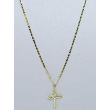 Imagem de Cordão Corrente Piastrine + Crucifixo Ouro 18k Maciço - RD Magazine