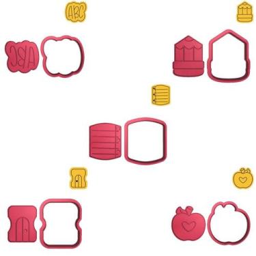 Imagem de Kit 5 Cortadores ABC Lápis Fichário Apontador Maçã - DOCE IMPRESSO, 5,