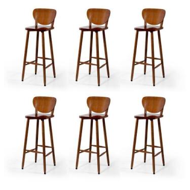 Imagem de Conjunto 6 Banquetas Altas Bistrô de Madeira Lisboa - Melhor Móvel, Im