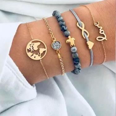 Imagem de Pulseiras Feminina K Pop Bts Bracelete Dourado Banda Moda Gd - anjo da