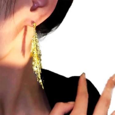 Imagem de Maxi Brinco Franja Strass Luxo Casamento Noiva Festa Dourado - anjo da