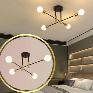Imagem de Luminária Lustre 70x35cm Sputnik 4 Bocais E27 Metal Teto Plafon Gimpo 
