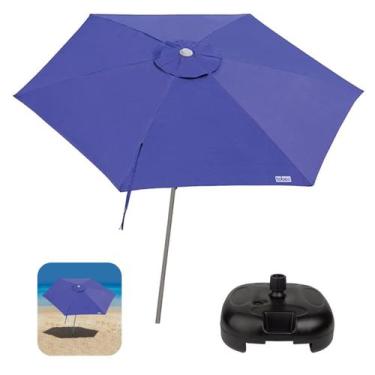 Imagem de Kit Ombrelone Guarda Sol 2,4m Sombreiro Alumínio Malibu Azul Base Plás