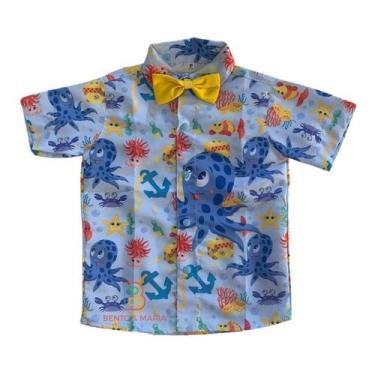 Imagem de Camisa Infantil Temática Fundo Do Mar Praia + Gravata - Pequenos Encan