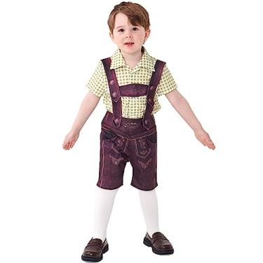 Imagem de IBTOM CASTLE Conjunto de fantasia infantil para meninos Oktoberfest Lederhosen com shorts alemão bávaro e festival de cerveja de Halloween, Verde, 4-6 Anos