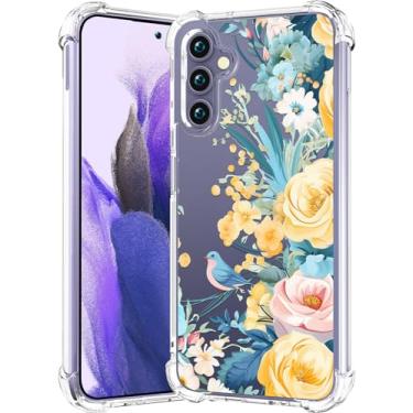 Imagem de CCFUNCASE Compatível com Samsung Galaxy S24+ Plus / S25+ Plus Capa transparente fofa para mulheres - Capas de telefone robustas Funda Capa protetora (pássaro azul em flores)