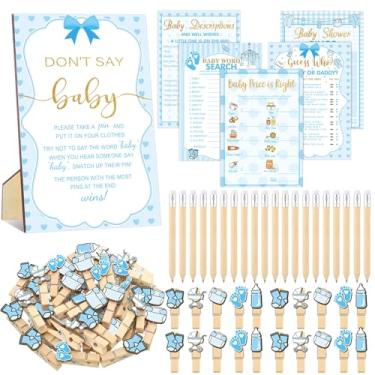 Imagem de Patelai 321 peças suprimentos para jogos de chá de bebê, 5 conjuntos (50 cartas cada) cartões de atividades com 20 lápis, 1 placa de bebê Don't Say 50 prendedor de roupa (menino)