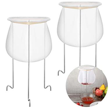Imagem de Conjunto de 2 coadores de gelatina branca e prata com saco saco reutilizável de filtro de alimentos, sacos de geleia para coar peneiras de aço inoxidável para diferentes tamanhos de panelas e tigelas