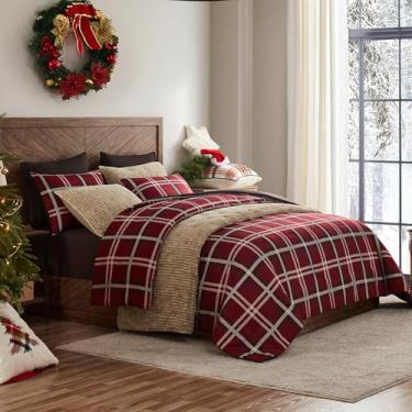 Imagem de Wonderful Conjunto de edredom King com estampa de flanela escovada, 3 peças, vermelho buffalo, xadrez, cobertor, vermelho, king