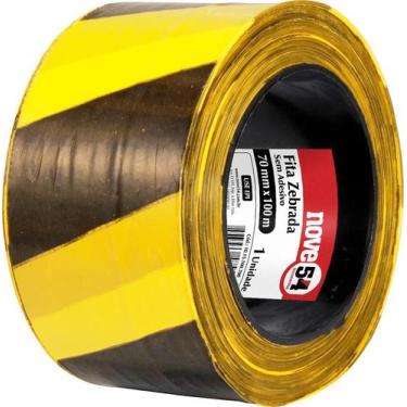 Imagem de Fita zebrada sem adesivo 70mmx100m amarela e preta - Nove54