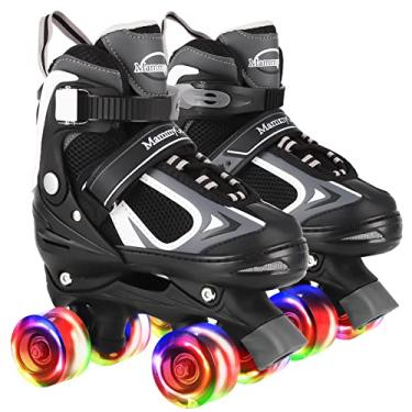 Imagem de Patins infantis para meninas e meninos, 4 tamanhos ajustáveis quadriciclos com rodas iluminadas, patins internos ao ar livre para crianças iniciantes, patins para niñas niños