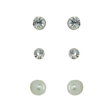 Imagem de Brinco Strass Ponto de Luz - Kit 3 pares - BC1685 - Akasaki, Prateado