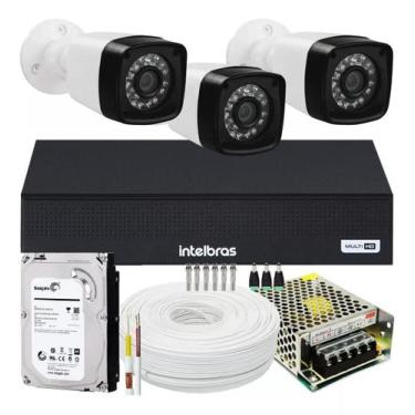 Imagem de Kit Cftv 3 Cameras Segurança 1080p Full Hd Dvr Intelbras c/ hd interno