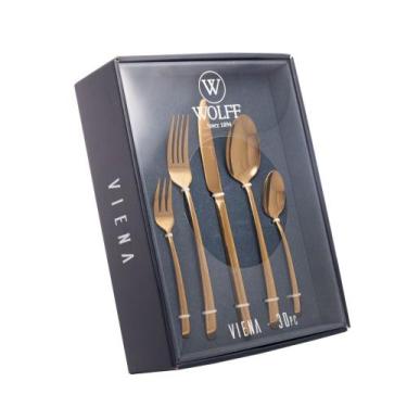 Imagem de Faqueiro Viena Dourado 30 Peças de Aço Inox com Caixa Litografada Wolf