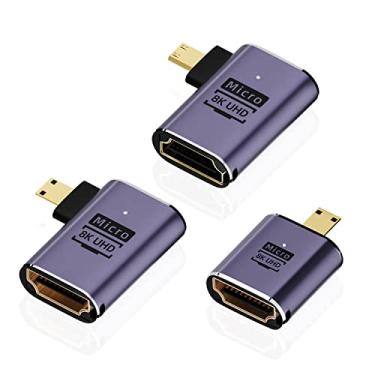 Imagem de AreMe Adaptador 8K Micro HDMI para HDMI (pacote com 3), cabo micro HDMI macho macho para HDMI fêmea de 90 graus para Sony A6000, Raspberry Pi 4, GoPro Hero 7 e outras câmeras esportivas