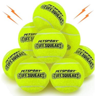 Imagem de PetSport Brinquedos para cães Squeak Yellow Tennis Ball | Pacote com 12 bolas pequenas (4,6 cm) para cães | Feltro e borracha não tóxicas seguras para animais de estimação | Brinque para buscar,