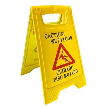 Imagem de 1 pacote com placa de cuidado para piso molhado, 41,7 cm de altura, design de moldura dobrável dupla face amarelo brilhante, mensagem de cuidado bilíngue, adequada para aeroportos, hotéis, escolas,