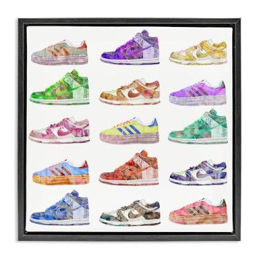 Imagem de Stupell Industries Modern Sneakers Array Framed Floater Canvas Wall Art Design por Ziwei Li, moldura flutuante preta, 63 x 63 cm