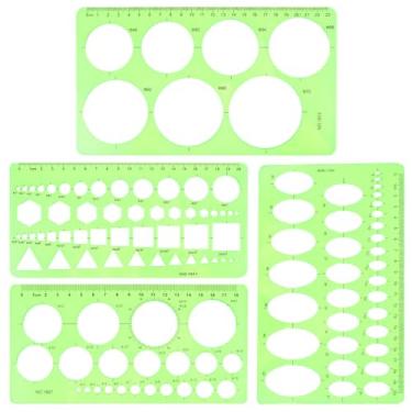 Imagem de Modelo circular para desenho, 4 peças de estêncil de plástico em forma de círculo/oval/triângulo para pintura, réguas geométricas transparentes Ymapinc para material de escritório escolar
