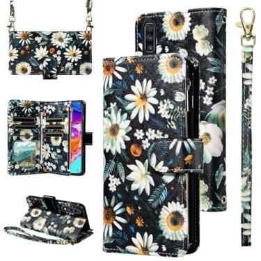 Imagem de Furill Capa carteira para Samsung Galaxy A50 A50S A30S com alça de pulso alça de ombro transversal flor couro 6+ compartimentos para cartões com zíper bolsa suporte capa de telefone A 50 50S 30S S50