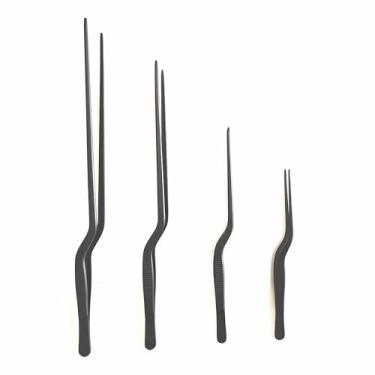 Imagem de 4 pinças profissionais de cozinha de aço inoxidável para cozinha kit de ferramentas de decoração de chapeamento de precisão (preto)