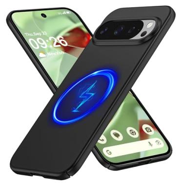 Imagem de GRECAZO Capa de telefone magnética ultrafina fosca projetada para Google Pixel 9 Pro/Pixel 9 fina, minimalista, leve, fosca, rígida, compatível com MagSafe, capa protetora protetora - preta