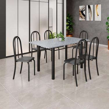 Imagem de Conjunto de Mesa Tubular 140cm X 75cm Tampo em Granito Ocre com 6 Cadeiras Iris B Preto