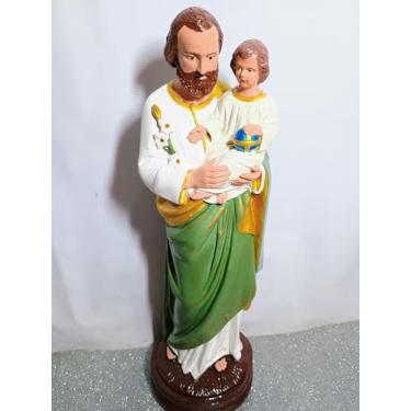 Imagem de Imagem São José com Menino Jesus, Estátua Religiosa Decorativa, 32cm, Verde e Branco