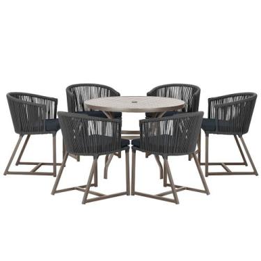 Imagem de Mesa com 6 Cadeiras de Jantar Roma 120cm e Noronha em Alumínio Marrom 