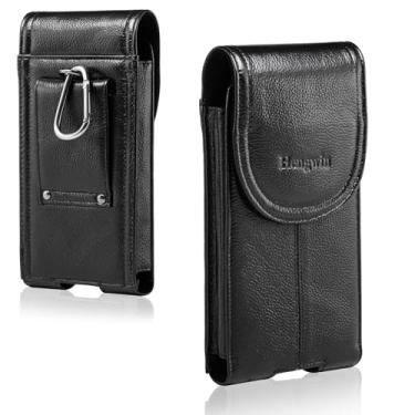 Imagem de Hengwin Bolsa de telefone de couro genuíno compatível com iPhone 15 Plus 14 Pro Max Samsung Galaxy A54 A12 A34 Note 20 9 8 S23 Plus S22 Ultra capa coldre com clipe de cinto para celular bolsa para