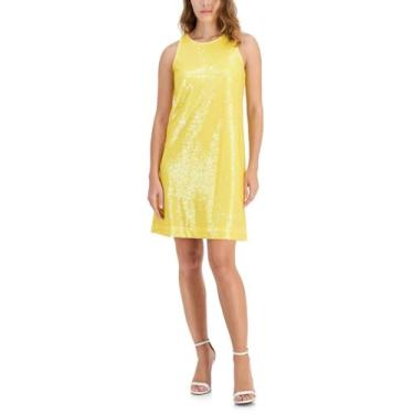 Imagem de Anne Klein Vestido feminino rodado cortado, Amarelo Toscano, 36