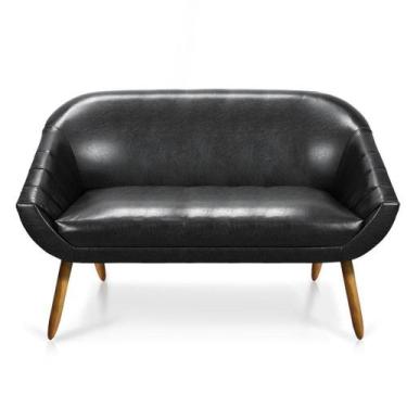 Imagem de Namoradeira Giovana 02 Lugares Corano Preto Pés Palito Castanho - DROS