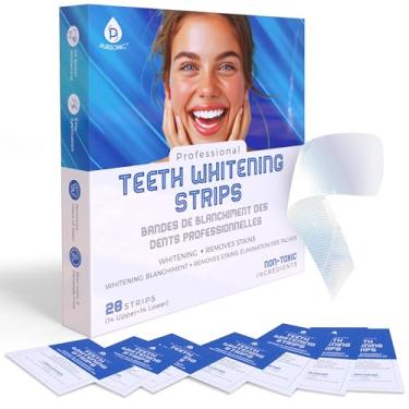 Imagem de Pursonic Tiras de clareamento dental (28 tiras) - não tóxicas e sem peróxido - Clareamento dental instantâneo profissional em casa para remover manchas de café, fumo e vinho