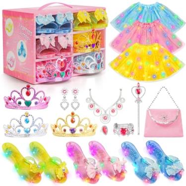Imagem de Meland Vestido de princesa iluminado: roupa de vestir para meninas com saias, bolsa de princesa e sapatos de brincar iluminados, brinquedos de princesa presente para meninas de 3, 4, 5, 6 anos para