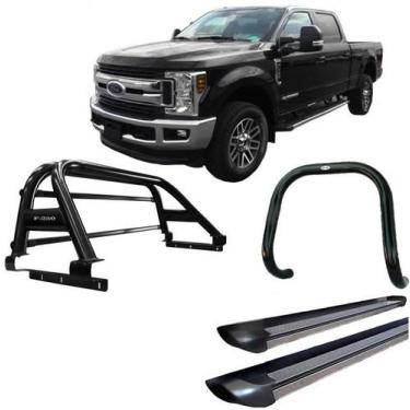 Imagem de Kit Quebra Mato Estribo Santo Antônio F250 C/Duplo Preto Brilhante - H