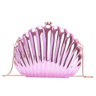 Imagem de JESPPIN Bolsa clutch noturna com glitter concha mini bolsa de ombro com corrente de acrílico bolsa transversal pérola, A - rosa