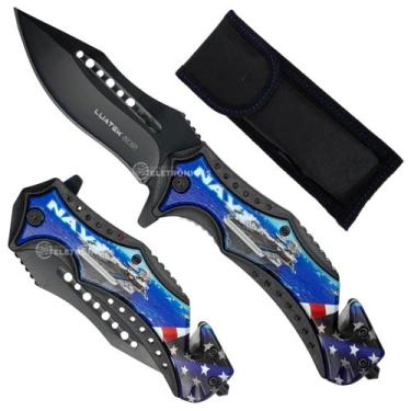 Imagem de Canivete Semiautomático com Quebra-Vidro e Cortador Ferramenta Profiss