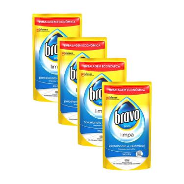 Imagem de Kit 4 Limpa-Pisos Bravo Porcelanato e Cerâmica com Brilho Incolor 400ml