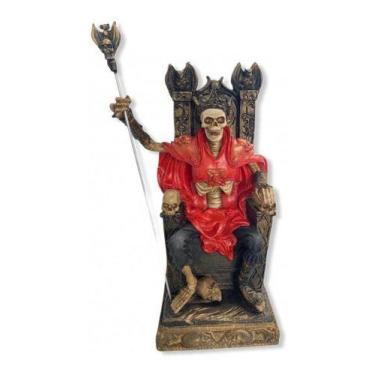 Imagem de Imagem Exu Caveira No Trono Verm. Escultura Resina Estatua - Lua Misti