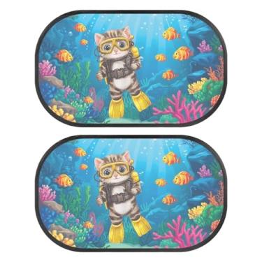 Imagem de Dreaweet Cortinas de janela de carro de gato de mergulho para bebês e crianças, pacote com 2 protetores solares de janela lateral de carro para caminhões, SUV, proteção contra brilho e proteção solar,