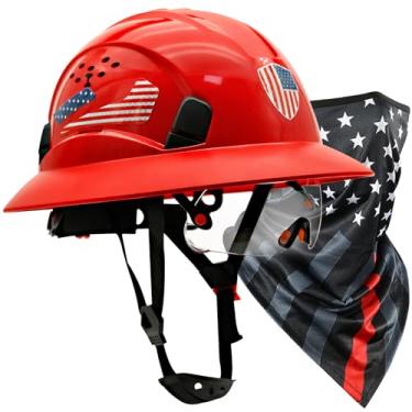 Imagem de PerldVerge Capacetes De Construção Aba Completa Aprovados Pela Osha Com Viseira - Capacete Vermelho Para Homens, Aprovado Tira Queixo Mulheres, Chapéu Trabalhador Polaina Pescoço, Tipo 1 Classe C